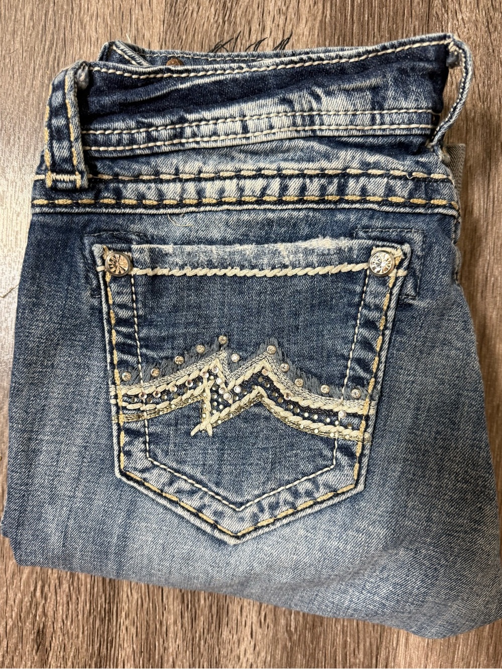 Miss Me Blue Embellished Denim Bermudas